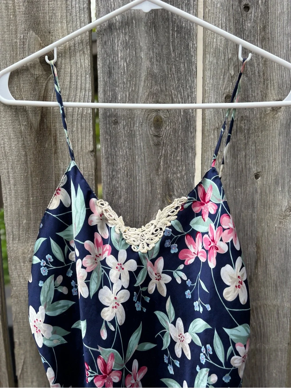 Vintage Navy Floral Satin and Lace Slip Dress - Picture 2 of 5